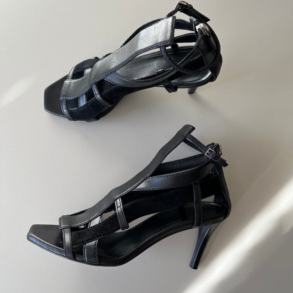 GUCCI Daryl Gladiator Cage Heel Sandal Black Leather Strappy Vintage Rare 241466
